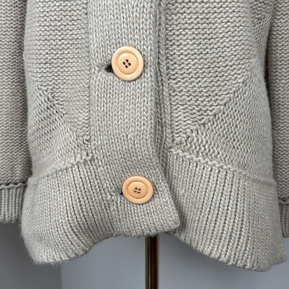 System Chunky Beige Oatmeal High-Neck Wool-Blend Button-Up Cardigan sz M - Picture 6 of 12